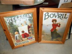 2 pine framed retro Bovril and Peak Frean Biscuits advertising prints 54cm x70cm collect only