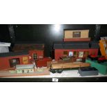 O' gauge wooden railway buildings and Hornby boxed no.50 wagon etc.