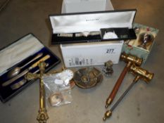 A mixed lot including brass hammers, watches etc.