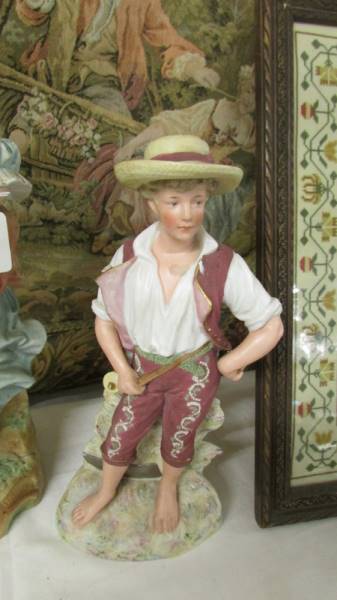 A tall bisque female figure, a/f (46 cm) a Bisque boy figure (33 cm), - Image 3 of 6