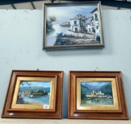 2 oil on boards of Italian scenes by Sergio Cozzuoi 41cm x 35cm and 1 other 51cm x 43cm