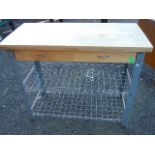 A pine topped 2 drawer kitchen worktop with undertrays 100 x 43 x74 cm