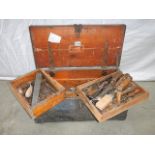 A good lot of vintage tools in a pine lockable box.