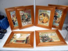 6 pine framed French retro advertising prints, includes Heidsieck & Co, Peugeot etc. 43cm x 34.
