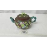 A decorative Chinese clay teapot (inside rim of lid a/f otherwise in good condition), height 9.5 cm.