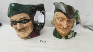 2 Royal Doulton character jugs - Dick Turpin D6528 and Robin Hood D6527.