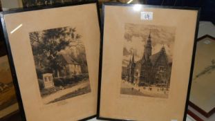 A pair of old framed and glazed engravings, 32 x 42 cm.