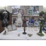 A quantity of decorative jewellery stands, photo frames,