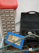 A mixed lot including camping stove, storage drawers etc.