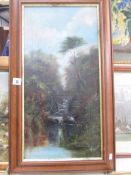 An oil on canvas rural scene, image 59 x 29 cm, frame 72 x 42 cm.