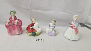 4 Royal Doulton figurines, Mary had a little lamb HN2048, Bo Peep HN1811,