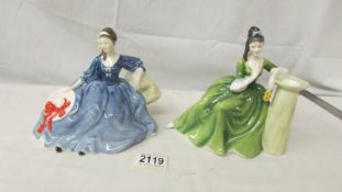 2 Royal Doulton figurines - Secret Thoughts HN2382 and Elyse HN2429.