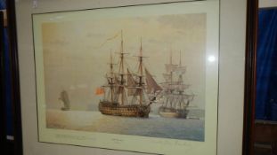 A framed and glazed print entitled 'Glory and Valliant' depicting sailing ships.