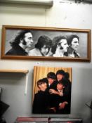 2 prints of The Beatles, 1 on canvas, 1 framed, 40cm x 50cm,