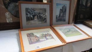 4 framed and glazed rural watercolours.