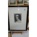 A framed and glazed portrait engraving of a lady, dated 1641. 36 x 47 cm.