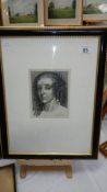 A framed and glazed portrait engraving of a lady, dated 1641. 36 x 47 cm.