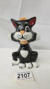 A Lorna Bailey black and white cat, 12 cm.
