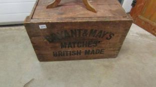 A Bryant and May matches wooden crate. ****Condition report**** Lid is flat. 51.