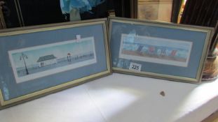 A pair of modern beach scene watercolours signed Hilary Fet.