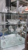 3 shelves of moulded glass including swan trinket box, vases etc.