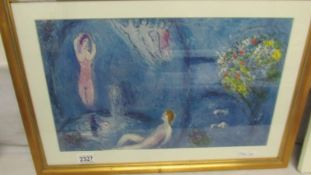 Marc Chagall (1887-1985) Modernist figural lithographic print published in New York printed in West