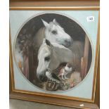 A large gilt framed and glazed print of horses, 68 x 68 cm.