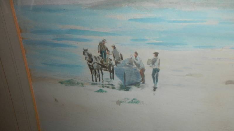 An early 20th century framed and glazed beach scene watercolour signed A Handcock, 72 x 56.5 cm. - Image 3 of 4