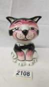 A Lorna Bailey pink and black cat, 12 cm.