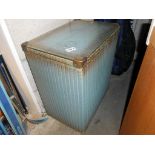 A blue and gold Lloyd Loom linen box with glass top 46cm x 31cm x height 55cm