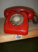 An old red telephone.