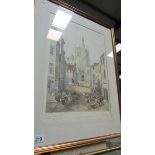 A framed and glazed 19th century print of Ormskirk church by H Fielding.