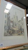 A framed and glazed 19th century print of Ormskirk church by H Fielding.