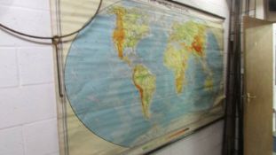 A large vintage map of the world, 150 x 240 cm, a/f.