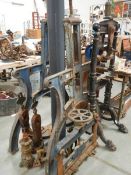 A quantity of cast iron press parts including J Greig & Sons, Edinburgh.