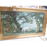 A gilt framed George Stubbs print 'Mares and Foals in Woodland Landscape', image 80 x 42 cm,
