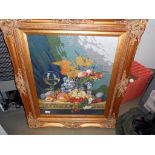 A large gilt framed woolwork tapestry still life of fruit by Philippa Eminson 1988 71cm x 82cm,