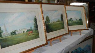 A set of 3 stately home scene watercolours.