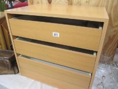 A 3 drawer storage unit height 56cm, width 60cm, depth 44.