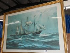 A framed and glazed print of SS Great Britain.