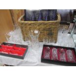 A Royal Doulton crystal vase, 3 boxed sets of glasses ,