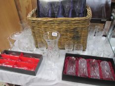 A Royal Doulton crystal vase, 3 boxed sets of glasses ,