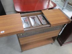 A Royal hostess trolley with 4 metal lidded glass base dishes in top, Width 74cm, depth 38cm,