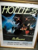 A framed and glazed Hollies in concert poster/print, The Ritz theatre Lincoln 1985 - collect only.