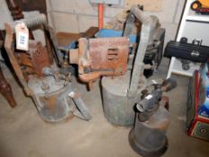 2 large vintage brass blow lamps and 1 smaller example