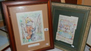 2 framed and glazed illustrations including 'The Poacher Cat'