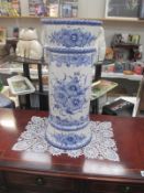 A hand painted vestal Portugese blue and white pottery umbrella/stick stand Height 51.