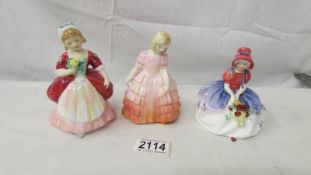 3 Royal Doulton figurines, Monica HN1467, Rose HN1368 and Valerie HN2107.