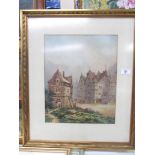 A framed and glazed continental scene print, image 38 x 30 cm, frame 59 x 49 cm.