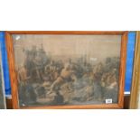 A framed and glazed Victorian engraving possibly depicting slave trading.